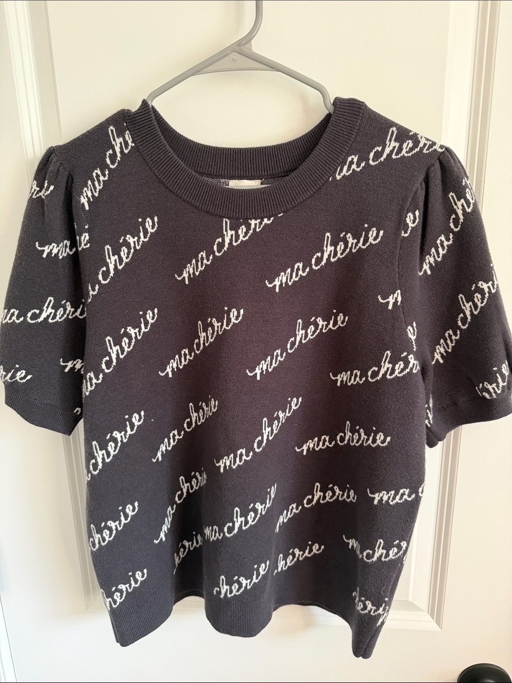 Maeve The Maxine puff sleeve Knit Tee with White "ma chérie"